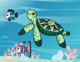 Desenho Tartaruga de mar com peixes pintado por VivianM