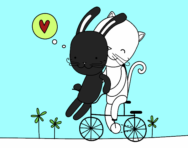 Desenho Coelho e Gato amantes pintado por danielt