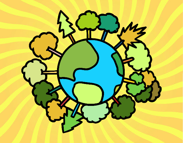 Desenho Planeta terra com árvores pintado por Tersio