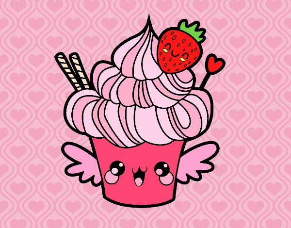 Desenho Cupcake kawaii com morango pintado por marilurdes