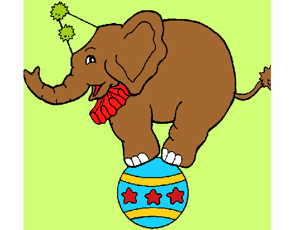 Desenho Elefante em cima de uma bola pintado por cledna 