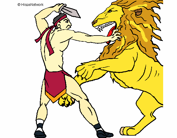 Desenho Gladiador contra leão pintado por Theo_2016