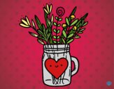 Desenho Pote com flores silvestres e um coração pintado por LuanaHuyer