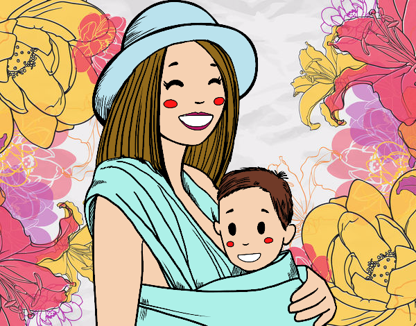 Desenho Mãe com o portador de bebê pintado por Leticiab