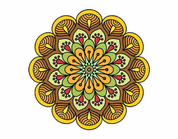 Desenho Mandala flor e folhas  pintado por janett