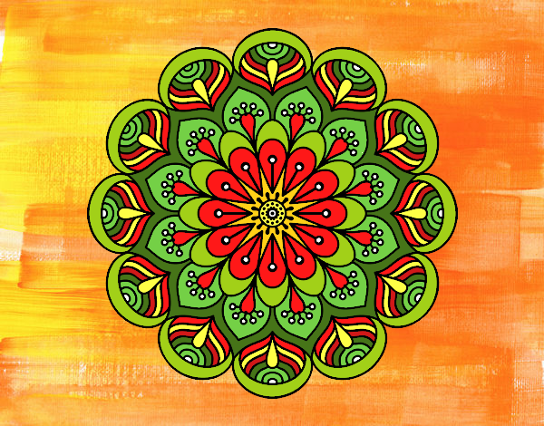 Desenho Mandala flor e folhas  pintado por Pelhon