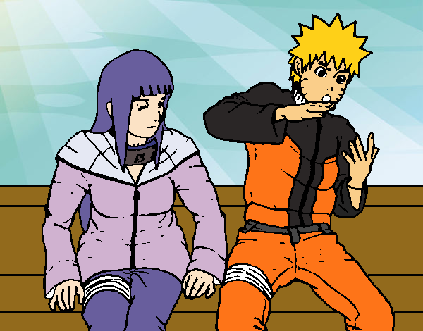 Desenho Hinata e Naruto pintado por hinary