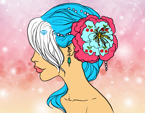 Desenho Penteado de casamento com flor pintado por hinary