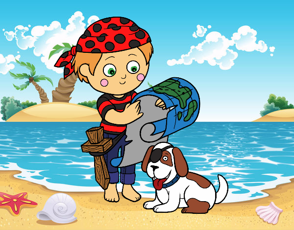 Menino do pirata com seu cão