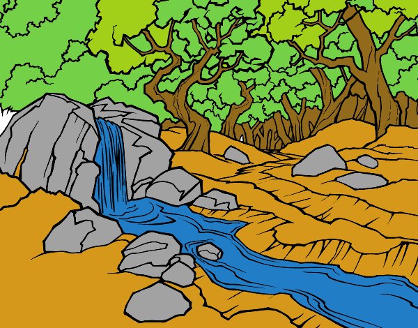 Desenho Paisagem da floresta com um rio pintado por Guiguinha9