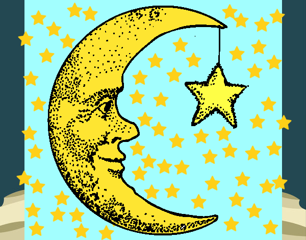 Desenho Lua e estrela pintado por carlaleoa