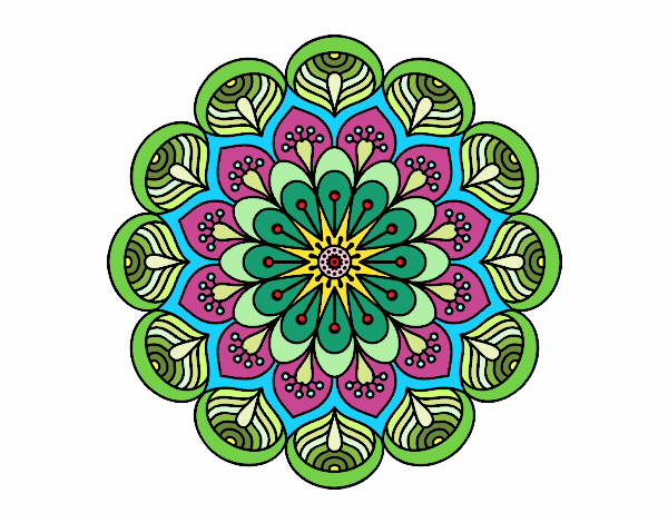 Desenho Mandala flor e folhas  pintado por jmario
