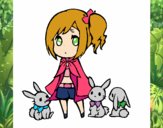 Desenho Menina com coelhinhos pintado por Aki-chan