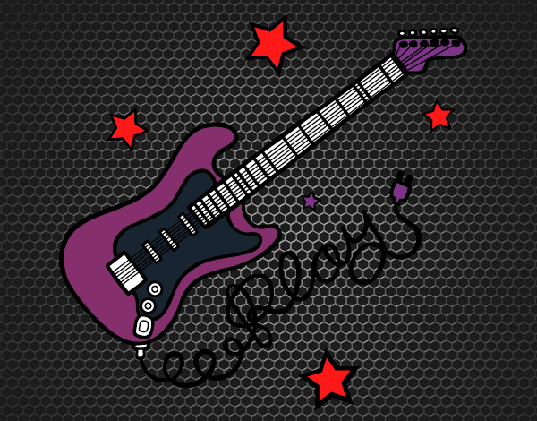 Desenho Guitarra e estrelas pintado por biinha 