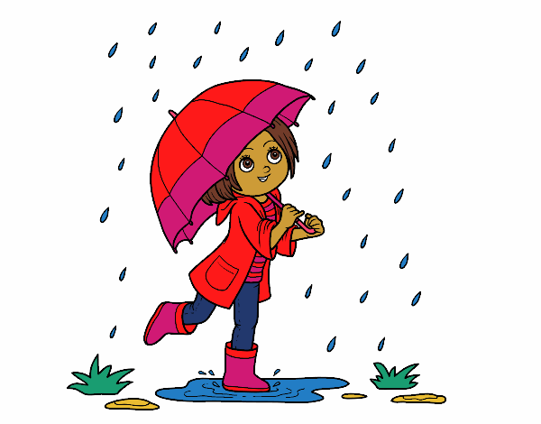 Desenho Menina com guarda-chuva na chuva pintado por Jujuli