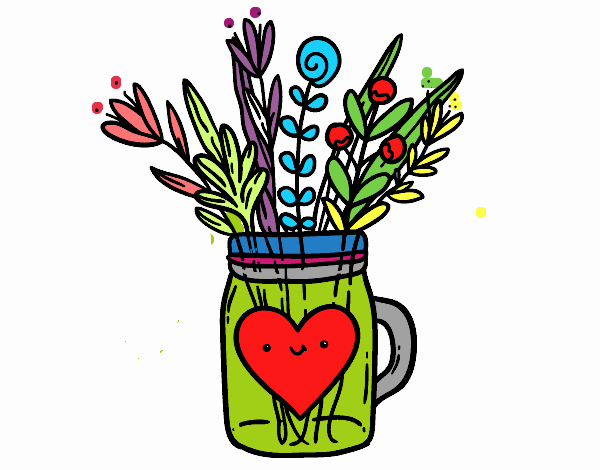 Desenho Pote com flores silvestres e um coração pintado por VOVOTERESA