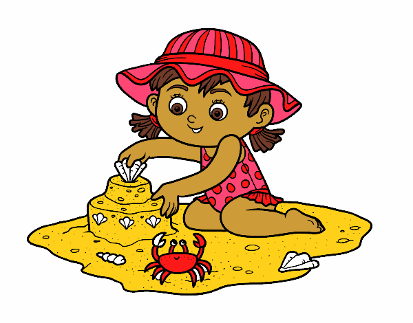 Desenho Uma menina que joga na praia pintado por Jujuli