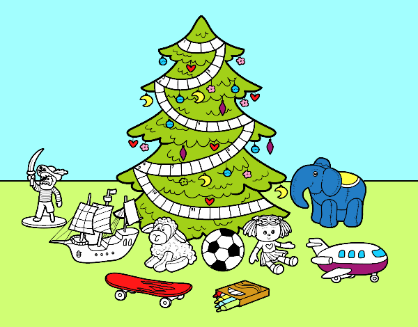 Desenho Árvore de Natal e brinquedos pintado por ameireles