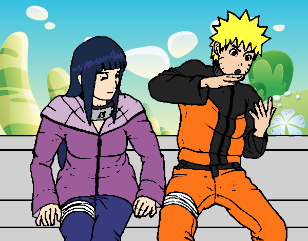 Desenho Hinata e Naruto pintado por Aki-chan