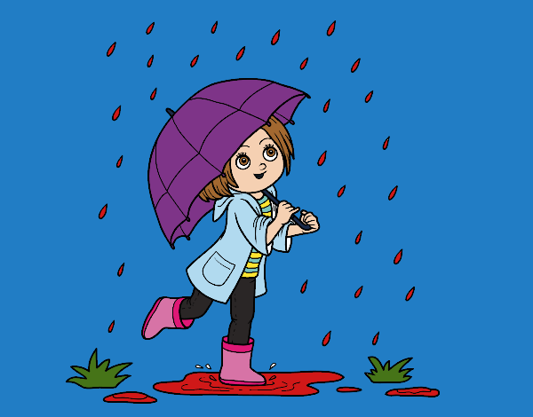 Desenho Menina com guarda-chuva na chuva pintado por Mandy