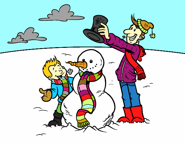 Desenho Pai e filho na neve pintado por ameireles
