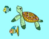 Desenho Tartaruga de mar com peixes pintado por ameireles