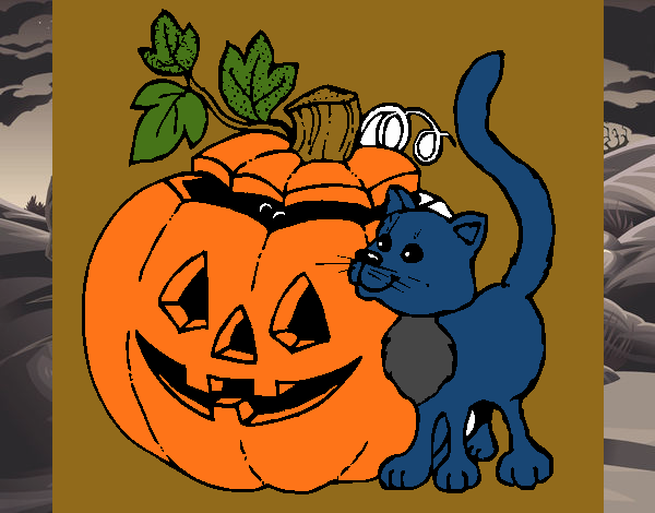 Desenho Abóbora e gato pintado por Danievi