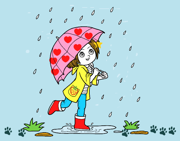 Desenho Menina com guarda-chuva na chuva pintado por ameireles