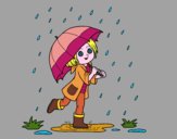 Desenho Menina com guarda-chuva na chuva pintado por CRIADO