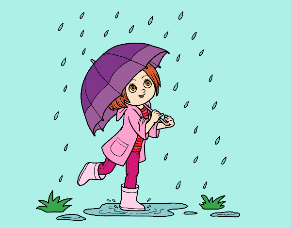 Menina com guarda-chuva na chuva