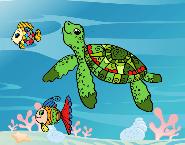 Desenho Tartaruga de mar com peixes pintado por rebeca2007