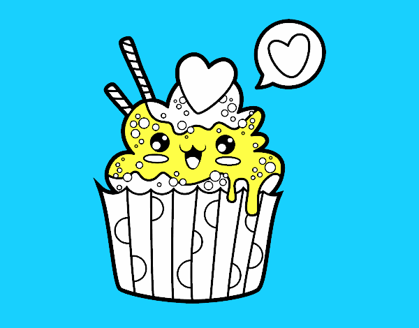 Desenho de Cupcake kawaii com morango para Colorir - Colorir.com
