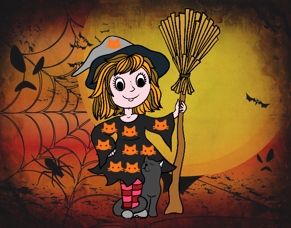 Desenho Fantasia de bruxa de Halloween pintado por Sil