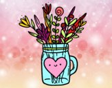 Desenho Pote com flores silvestres e um coração pintado por Sabrina314