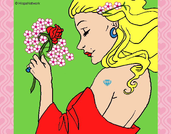 Desenho Princesa com uma rosa pintado por Sil