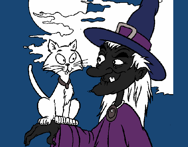 Desenho Bruxa e gato pintado por danielt