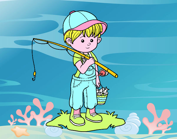 Desenho criança pescador pintado por ManuelF
