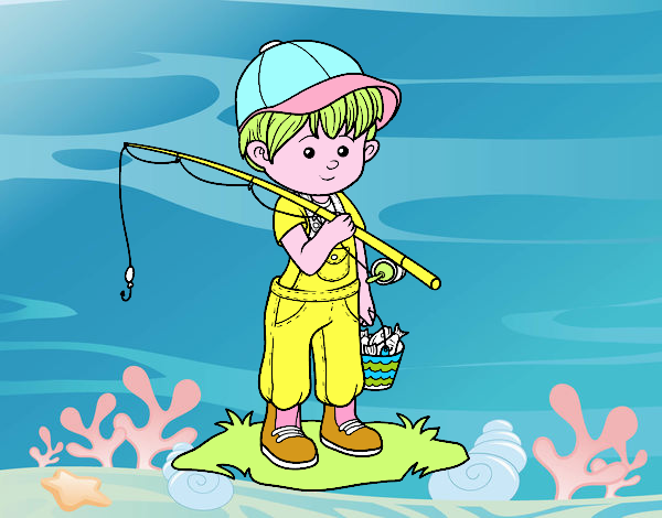 Desenho criança pescador pintado por VOVOTERESA