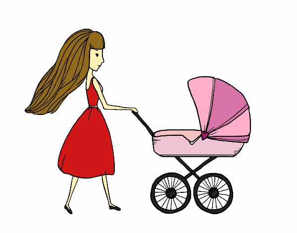 Desenho  Mãe com carrinho de criança pintado por greicyrct