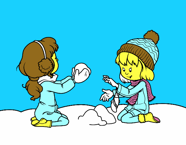 Meninas que jogam com neve