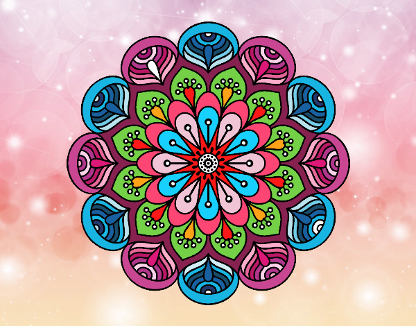 Desenho Mandala flor e folhas  pintado por LEHTY