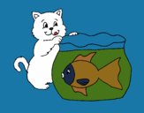 Desenho Gato e peixe pintado por danielt