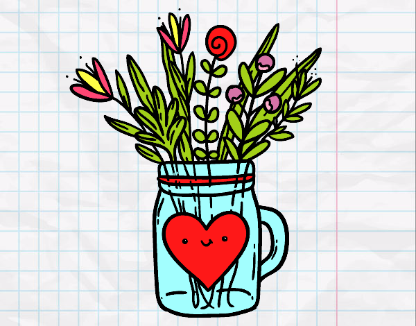 Desenho Pote com flores silvestres e um coração pintado por PriRafaela