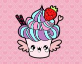 Desenho Cupcake kawaii com morango pintado por MIMIMLOVE