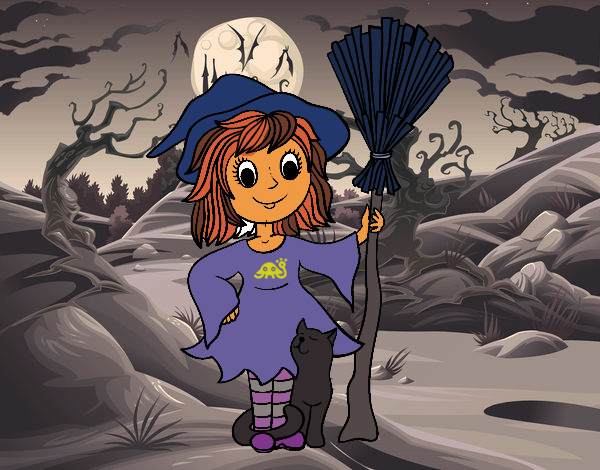 Desenho Fantasia de bruxa de Halloween pintado por amanda09