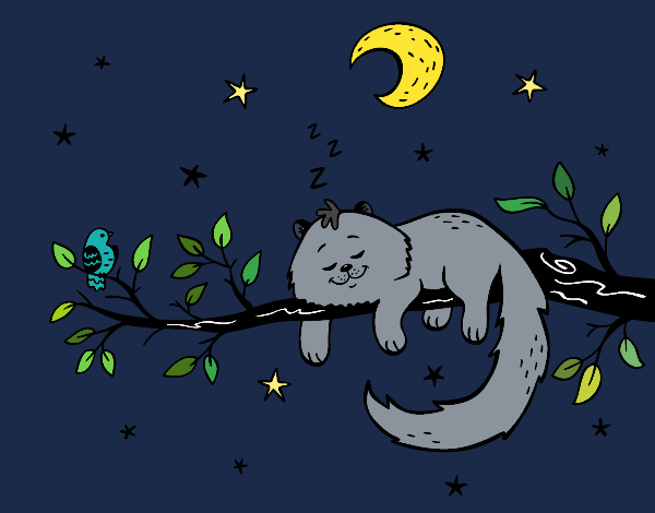 Desenho O gato ea luna pintado por Larix
