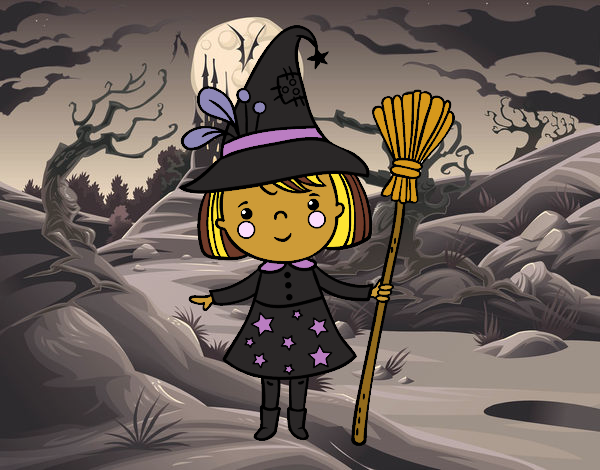 Desenho Menina bruxa do Halloween pintado por Jujuli