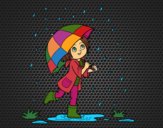 Desenho Menina com guarda-chuva na chuva pintado por novinha