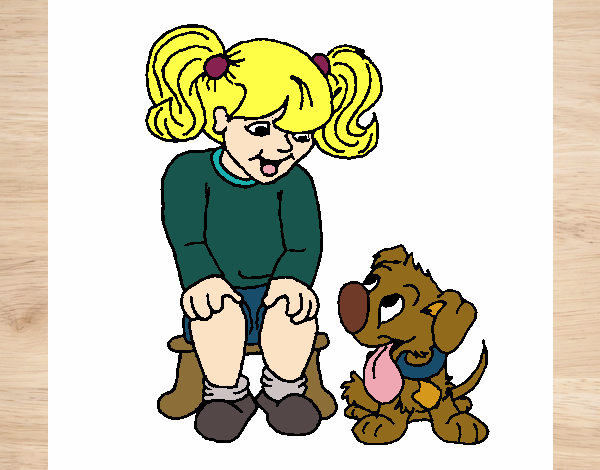 Desenho Menina com o seu cãozito pintado por Gisla