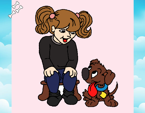 Desenho Menina com o seu cãozito pintado por JamillyPG